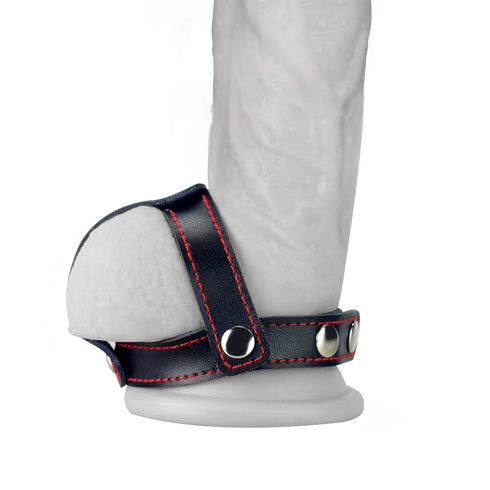 Bondage Fetish T-Style Leather Cockring With Ball Divider